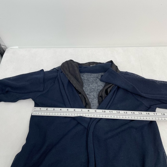 ATSURO TAYAMA Cardigan Size US 4 EUR 36 Open Front Linen Blend Blue/Black - Picture 3 of 13
